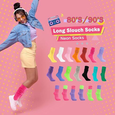 الاتجاهات الأمريكية ترهل الجوارب للمرأة Scrunch الجوارب 80s 90s جوارب طويلة إلى الركب النيون الجوارب مترهل حزمة الجوارب الطويلة in Saudi Arabia
