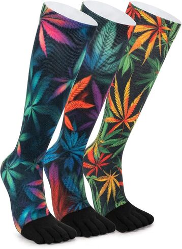 VividPrint 5-Toe Socks (3 Pairs) – Stylish Knee-High Socks for Women & Men, Breathable & Supportive One Size in Saudi Arabia