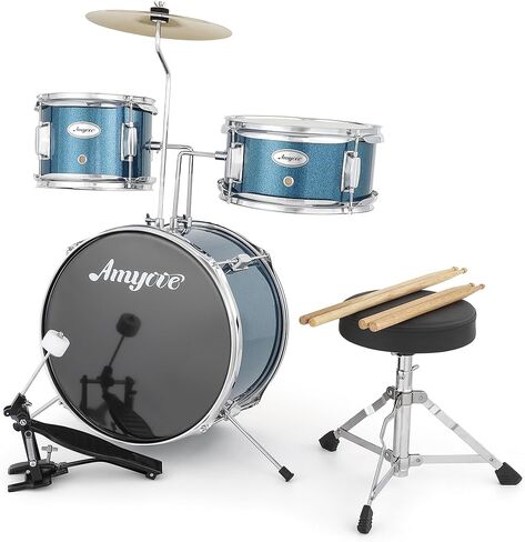Drum Set, 3 Piece Junior Drum Set with with Cymbal, Tom, Bass Drum, Drumsticks, Bass Pedal and Drum Stool, Beginner Musical Instruments,Black in Kuwait
