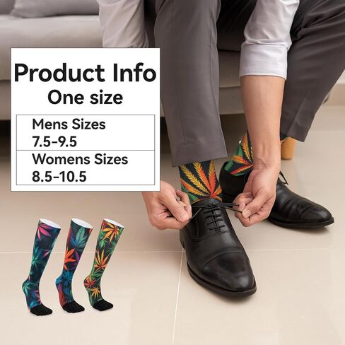VividPrint 5-Toe Socks (3 Pairs) – Stylish Knee-High Socks for Women & Men, Breathable & Supportive One Size in Saudi Arabia