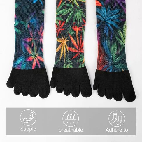 VividPrint 5-Toe Socks (3 Pairs) – Stylish Knee-High Socks for Women & Men, Breathable & Supportive One Size in Saudi Arabia