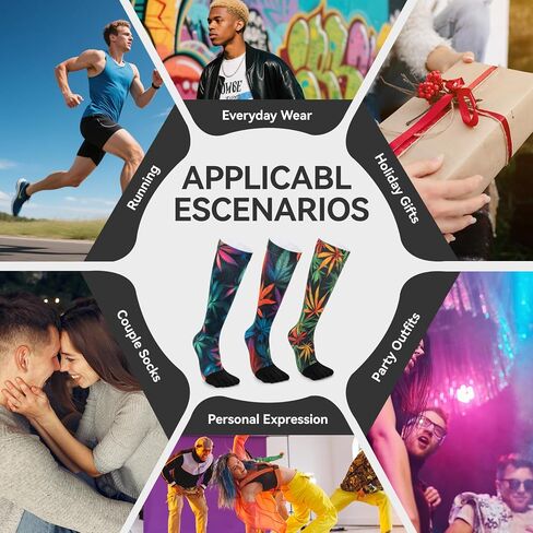 VividPrint 5-Toe Socks (3 Pairs) – Stylish Knee-High Socks for Women & Men, Breathable & Supportive One Size in Saudi Arabia