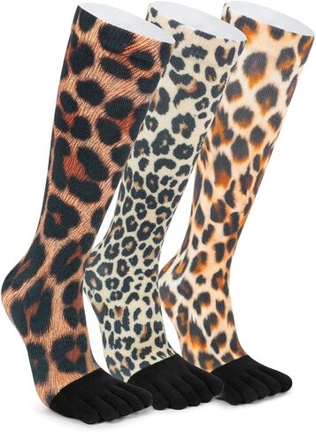 VividPrint 5-Toe Socks (3 Pairs) – Stylish Knee-High Socks for Women & Men, Breathable & Supportive One Size in Saudi Arabia