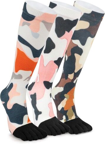 VividPrint 5-Toe Socks (3 Pairs) – Stylish Knee-High Socks for Women & Men, Breathable & Supportive One Size in Saudi Arabia