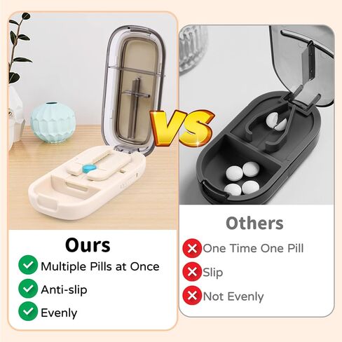 Portable Pill Cutter Splitter, 1/2 1/4 Pill Cutter Splitter for Small and Tiny Pills with Storage Box (White) in Kuwait