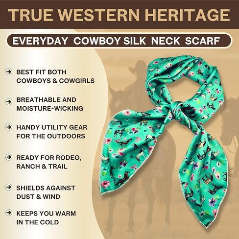 Wild Rag Silk Scarf 36'', Western Cowboy Bandana Wild Rags,Square Silky Animals Pattern Scarves in Saudi Arabia
