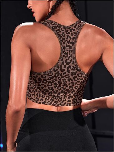 OYOANGLE Sports Bra for Women Leopard Print Wireless Racer Back Athletic Workout Bras Square Neck Workout Gym Tops in Saudi Arabia