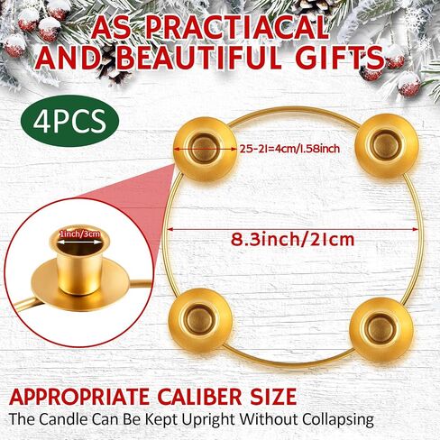 6 Pieces Christmas Advent Wreath Ring Advent Ring Candle Holder Gold Candle Wreaths Rings Xmas Metal Wrought Iron Candlestick Taper Metal Candle Holder for Christmas Advent Home Table Decorations in Kuwait