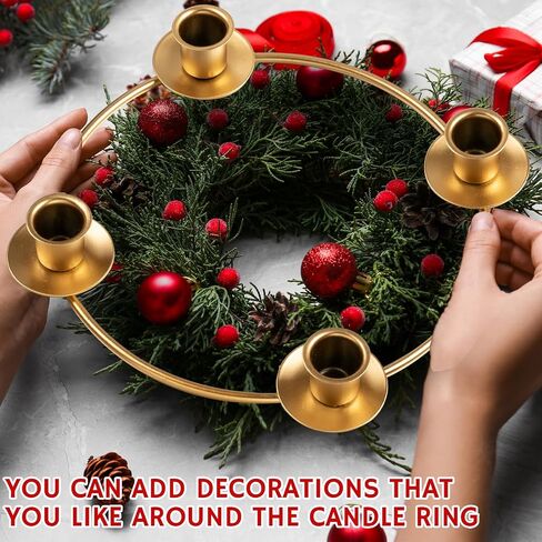6 Pieces Christmas Advent Wreath Ring Advent Ring Candle Holder Gold Candle Wreaths Rings Xmas Metal Wrought Iron Candlestick Taper Metal Candle Holder for Christmas Advent Home Table Decorations in Kuwait