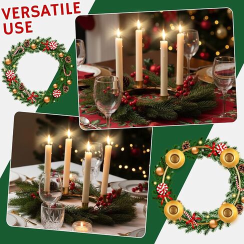6 Pieces Christmas Advent Wreath Ring Advent Ring Candle Holder Gold Candle Wreaths Rings Xmas Metal Wrought Iron Candlestick Taper Metal Candle Holder for Christmas Advent Home Table Decorations in Kuwait