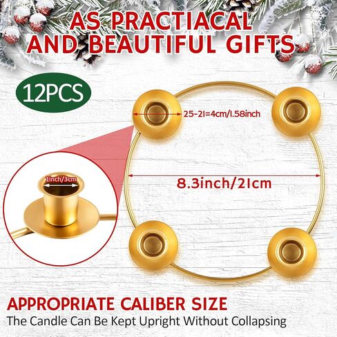 6 Pieces Christmas Advent Wreath Ring Advent Ring Candle Holder Gold Candle Wreaths Rings Xmas Metal Wrought Iron Candlestick Taper Metal Candle Holder for Christmas Advent Home Table Decorations in Kuwait