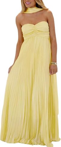 فستان وصيفة العروس بدون حمالات مع وشاح للنساء من الساتان المطوي وفساتين السهرة الرسمية الطويلة الطويلة in Kuwait