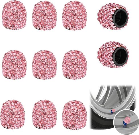 12PCS Car Tire Valve Stem Caps, Pink Bling Crystal Diamond Tire Valve Stem Caps Universal Car Dustproof Tires Cap for Cars, Trucks, Bicycles, Motorcycles in Saudi Arabia