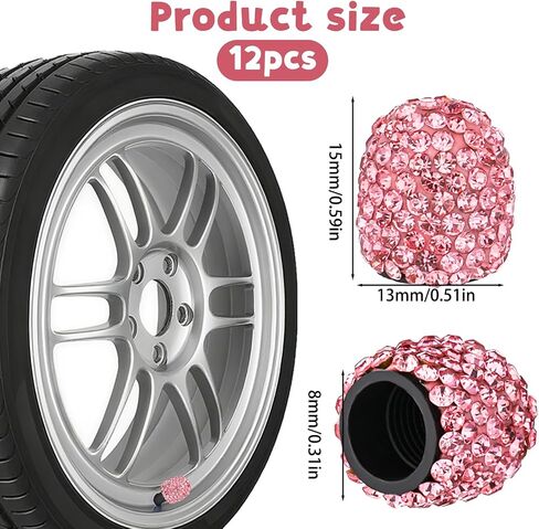 12PCS Car Tire Valve Stem Caps, Pink Bling Crystal Diamond Tire Valve Stem Caps Universal Car Dustproof Tires Cap for Cars, Trucks, Bicycles, Motorcycles in Saudi Arabia