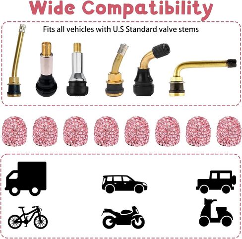 12PCS Car Tire Valve Stem Caps, Pink Bling Crystal Diamond Tire Valve Stem Caps Universal Car Dustproof Tires Cap for Cars, Trucks, Bicycles, Motorcycles in Saudi Arabia