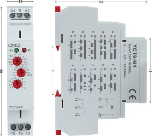 CNC YCT8-M1/YCT8-M2 16A AC 230V Din نوع السكك الحديدية تأخير الوقت مرحل متعدد الوظائف مع 10 اختيارات للوظائف (YCT8-M1) in Saudi Arabia