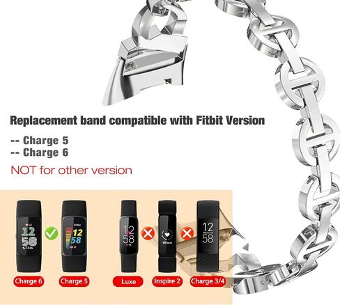 أساور Abanen المصنوعة من خليط معدني كريستالي من أجل Fitbit Charge 6/Charge 5، أساور بلينغ قابلة للتعديل للسيدات منحوتة مجوفة خفيفة الوزن وحزام سوار لتعقب Fitbit Charge 5 المتقدم in Saudi Arabia