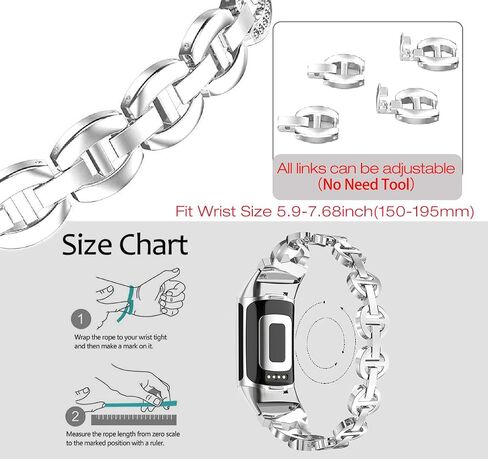 أساور Abanen المصنوعة من خليط معدني كريستالي من أجل Fitbit Charge 6/Charge 5، أساور بلينغ قابلة للتعديل للسيدات منحوتة مجوفة خفيفة الوزن وحزام سوار لتعقب Fitbit Charge 5 المتقدم in Saudi Arabia