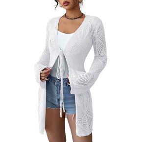 Elitechoice المرأة الصيف الكروشيه بقماش شفاف الشاطئ التستر مفتوحة الجبهة فضفاضة سترة متماسكة البلوزات لملابس السباحة ملابس علوية غير رسمية in Kuwait