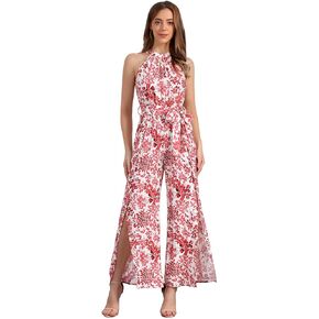 Allegra K Casual Sleeveless Jumpsuit for Women's Boho Pattern Tie Halter Neck Beach Slit Wide Leg Pants in Saudi Arabia