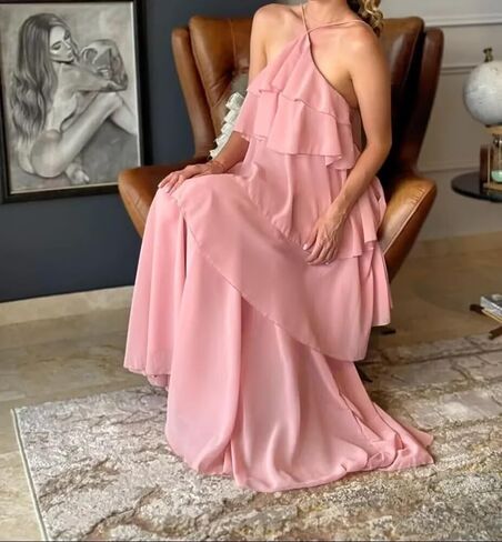 Fanciest Halterneck Chiffon Bridesmaid Dresses Long 2025 Tiered Formal Evening Gowns in Saudi Arabia