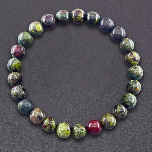 1pc Men's Dragon Blood Stone Bracelet - natural stone, Marbled Red/Green/Black/White Beads, Cool Stylish Design for Casual Attire in Saudi Arabia