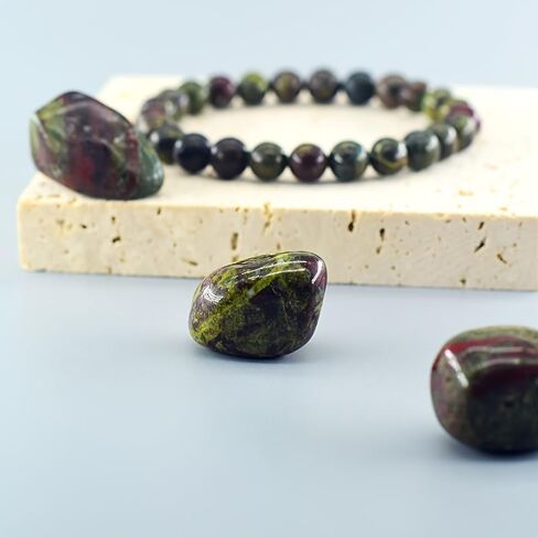 1pc Men's Dragon Blood Stone Bracelet - natural stone, Marbled Red/Green/Black/White Beads, Cool Stylish Design for Casual Attire in Saudi Arabia