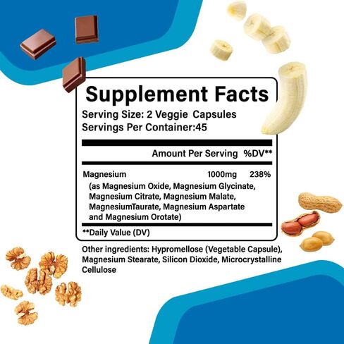 Magnesium Complex Supplement 1000mg – Advanced 8-in-1 Magnesium Blend – Glycinate, Citrate, Malate, Taurate, Oxide, Aspartate, Orotate, Chloride – High Absorption Formula – Non-GMO, 90 Capsules in Saudi Arabia