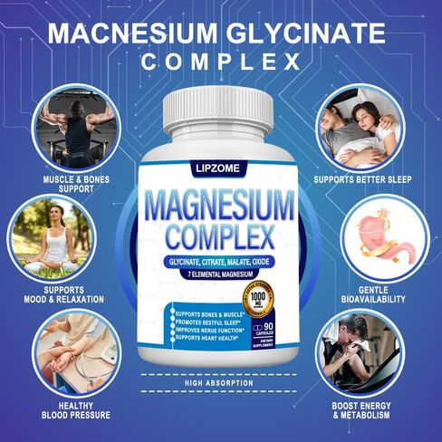 Magnesium Complex Supplement 1000mg – Advanced 8-in-1 Magnesium Blend – Glycinate, Citrate, Malate, Taurate, Oxide, Aspartate, Orotate, Chloride – High Absorption Formula – Non-GMO, 90 Capsules in Saudi Arabia