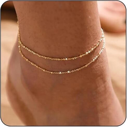 Gold Ankle Bracelets for women Gold Plated Ankle Bracelets Silver Anklets Layered Anklet Bracelets Waterproof Pearl Jewelry Gift in Saudi Arabia