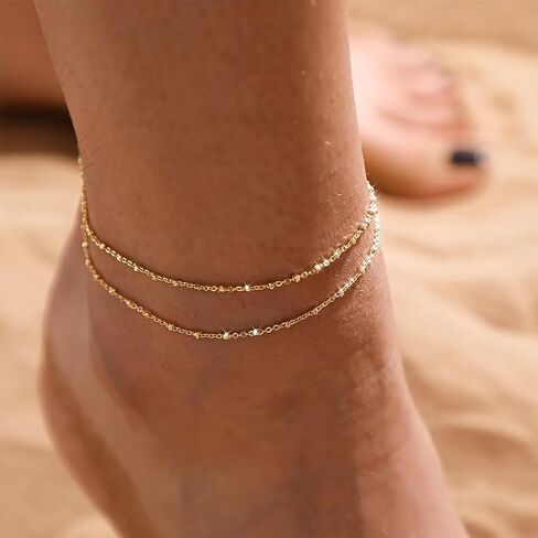 Gold Ankle Bracelets for women Gold Plated Ankle Bracelets Silver Anklets Layered Anklet Bracelets Waterproof Pearl Jewelry Gift in Saudi Arabia