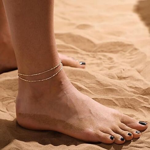 Gold Ankle Bracelets for women Gold Plated Ankle Bracelets Silver Anklets Layered Anklet Bracelets Waterproof Pearl Jewelry Gift in Saudi Arabia