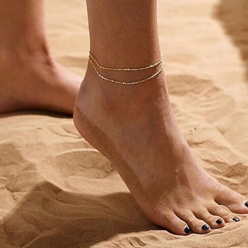 Gold Ankle Bracelets for women Gold Plated Ankle Bracelets Silver Anklets Layered Anklet Bracelets Waterproof Pearl Jewelry Gift in Saudi Arabia