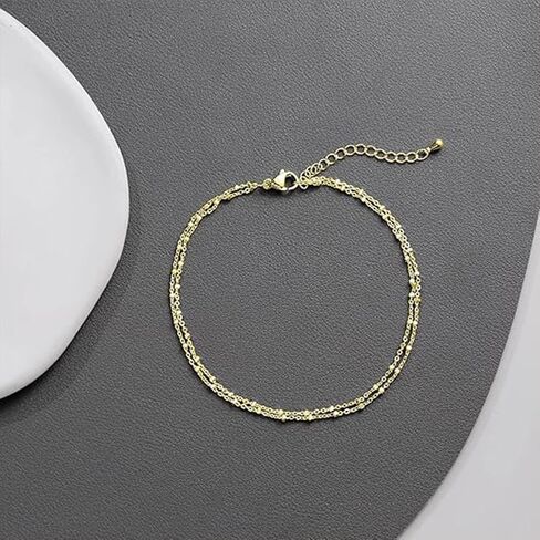 Gold Ankle Bracelets for women Gold Plated Ankle Bracelets Silver Anklets Layered Anklet Bracelets Waterproof Pearl Jewelry Gift in Saudi Arabia