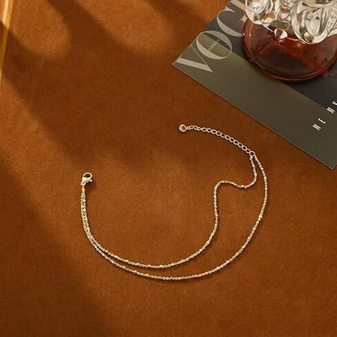 Gold Ankle Bracelets for women Gold Plated Ankle Bracelets Silver Anklets Layered Anklet Bracelets Waterproof Pearl Jewelry Gift in Saudi Arabia