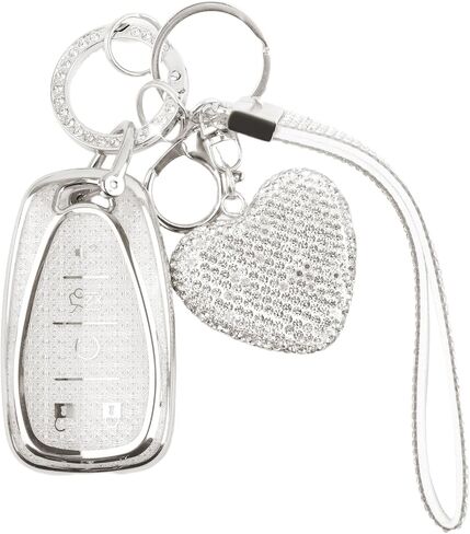 متوافق مع غطاء Chevy Key Fob، وأغطية Keyfobs مع سلسلة مفاتيح على شكل قلب بلينغ، وغطاء مفتاح السيارة الأنيق لإكسسوارات السيارة in Saudi Arabia