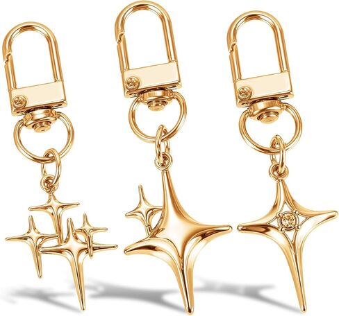 3 Pcs Vintage Star Keychain Y2k Silver Star Keyring for Handbag Backpack Goth Keychain Key Ring Charm Aesthetic Metal Car Accessories for Purse Handbag(Gold) in Saudi Arabia