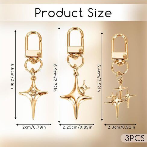 3 Pcs Vintage Star Keychain Y2k Silver Star Keyring for Handbag Backpack Goth Keychain Key Ring Charm Aesthetic Metal Car Accessories for Purse Handbag(Gold) in Kuwait