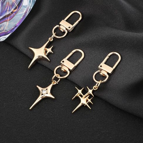 3 Pcs Vintage Star Keychain Y2k Silver Star Keyring for Handbag Backpack Goth Keychain Key Ring Charm Aesthetic Metal Car Accessories for Purse Handbag(Gold) in Kuwait