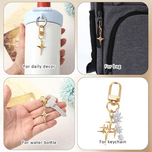 3 Pcs Vintage Star Keychain Y2k Silver Star Keyring for Handbag Backpack Goth Keychain Key Ring Charm Aesthetic Metal Car Accessories for Purse Handbag(Gold) in Kuwait