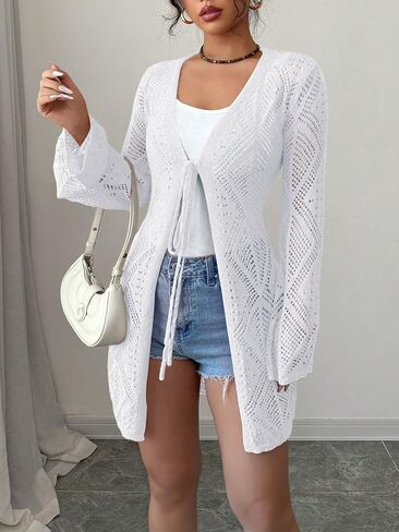 Elitechoice المرأة الصيف الكروشيه بقماش شفاف الشاطئ التستر مفتوحة الجبهة فضفاضة سترة متماسكة البلوزات لملابس السباحة ملابس علوية غير رسمية in Kuwait