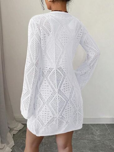 Elitechoice المرأة الصيف الكروشيه بقماش شفاف الشاطئ التستر مفتوحة الجبهة فضفاضة سترة متماسكة البلوزات لملابس السباحة ملابس علوية غير رسمية in Kuwait