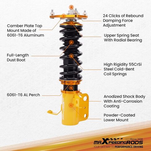 maxpeedingrods Coilover لـ Subaru BRZ 2012-2020، لـ Scion FR-S 2012-2020، لـ Toyota 86 2017-2020، طقم تعليق كويلوفيرس قابل للتعديل من 24 مستوى، مجموعات خفض تعديل الارتفاع باللون الذهبي in Saudi Arabia