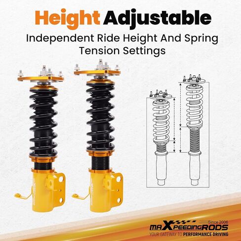 maxpeedingrods Coilover لـ Subaru BRZ 2012-2020، لـ Scion FR-S 2012-2020، لـ Toyota 86 2017-2020، طقم تعليق كويلوفيرس قابل للتعديل من 24 مستوى، مجموعات خفض تعديل الارتفاع باللون الذهبي in Saudi Arabia