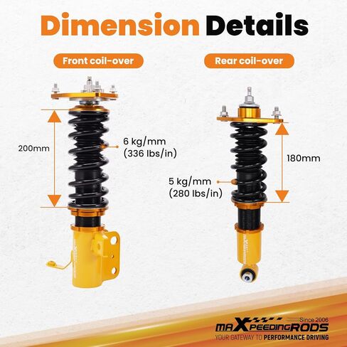 maxpeedingrods Coilover لـ Subaru BRZ 2012-2020، لـ Scion FR-S 2012-2020، لـ Toyota 86 2017-2020، طقم تعليق كويلوفيرس قابل للتعديل من 24 مستوى، مجموعات خفض تعديل الارتفاع باللون الذهبي in Saudi Arabia