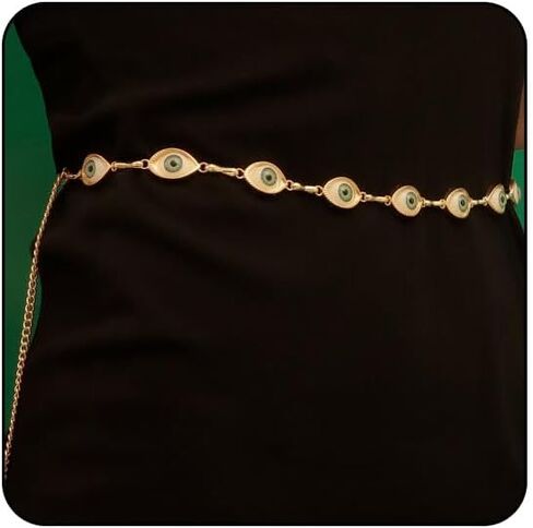 Evil Eyes Waist Chain Belt for Women,Silver Rivet Chain Belts for Dresses Jeans Adjustable Punk Body Jewelry Outfit Accessories in Saudi Arabia