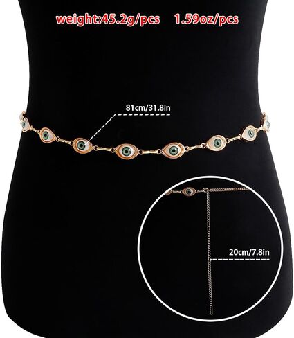 Evil Eyes Waist Chain Belt for Women,Silver Rivet Chain Belts for Dresses Jeans Adjustable Punk Body Jewelry Outfit Accessories in Saudi Arabia