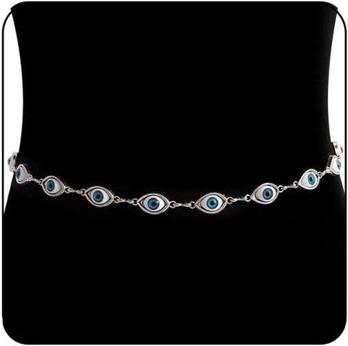 Evil Eyes Waist Chain Belt for Women,Silver Rivet Chain Belts for Dresses Jeans Adjustable Punk Body Jewelry Outfit Accessories in Saudi Arabia