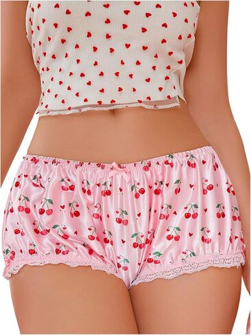 SHENHE Women's Satin Lace Trim Underwear Full Coverage Low Rise Kawaii Brief Panty in Saudi Arabia