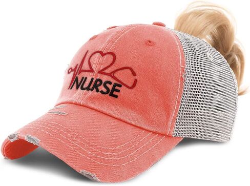 Custom Womens Ponytail Cap Nurse Stethoscope Lifeline Embroidery Cotton in Saudi Arabia